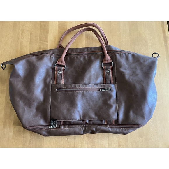 Seyfocnia Handbags - Seyfocnia Brown Faux Leather Duffle Bag Travel Weekender Gym Bag Shoe